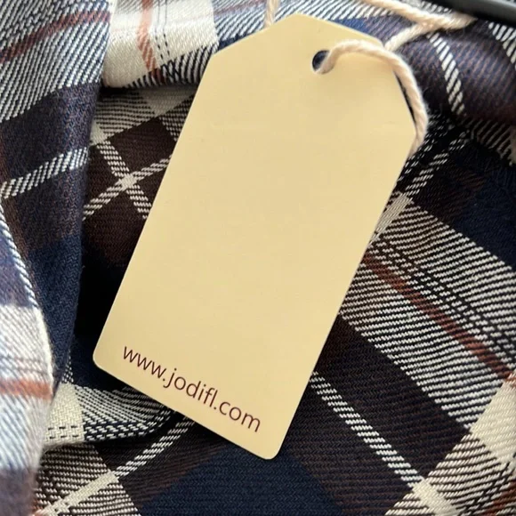 JODIFL Plaid Flannel & Lace Shirt Top Button Western Navy Cream Brown S … - Picture 8 of 8